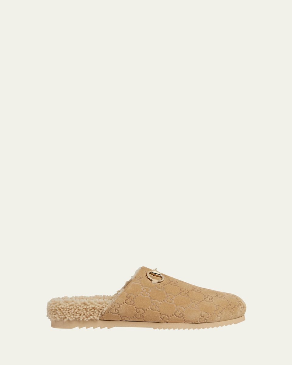 Horsebit GG Suede Shearling Mules